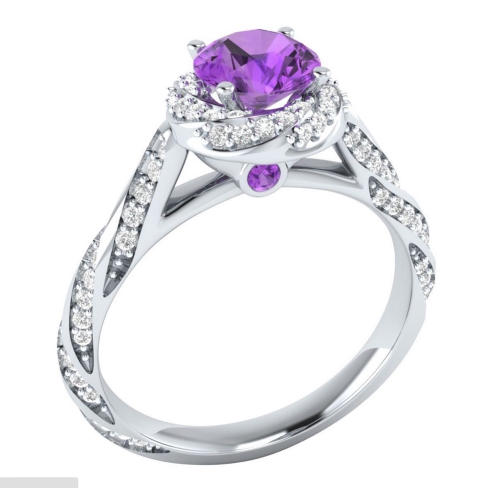 925 Silver Round Cut Purple Amethyst Ring - Picture 2 of 4